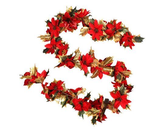 1.8m Artificial Christmas Red Flower Cane Vine Rattan Home Garden Xmas Decor-Golden+Red V1263-JX-785