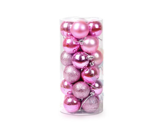 24Pcs Christmas Balls Glitter Anti-fade Plastic Christmas Tree Decor Balls for Home-Pink Red 4cm V1263-JX-787