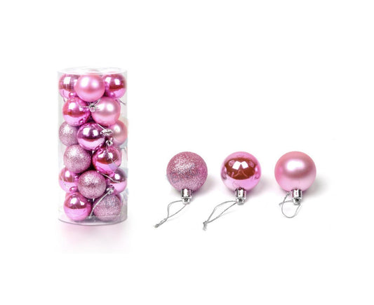 24Pcs Christmas Balls Glitter Anti-fade Plastic Christmas Tree Decor Balls for Home-Pink Red 4cm V1263-JX-787