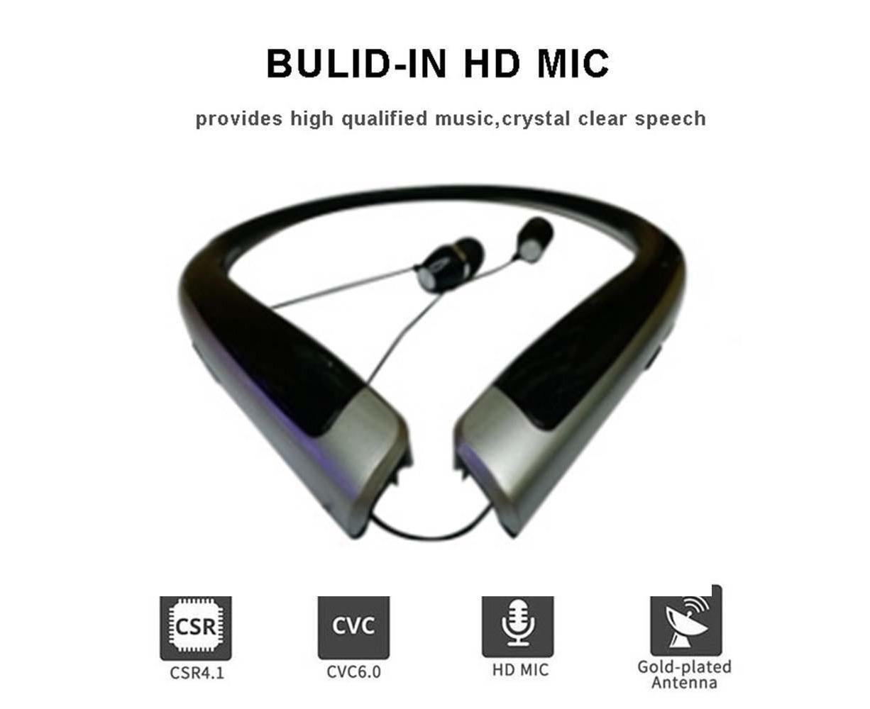 Bluetooth Headphone,Wireless Neckband Headset with Retractable Earbuds V1263-JX-79