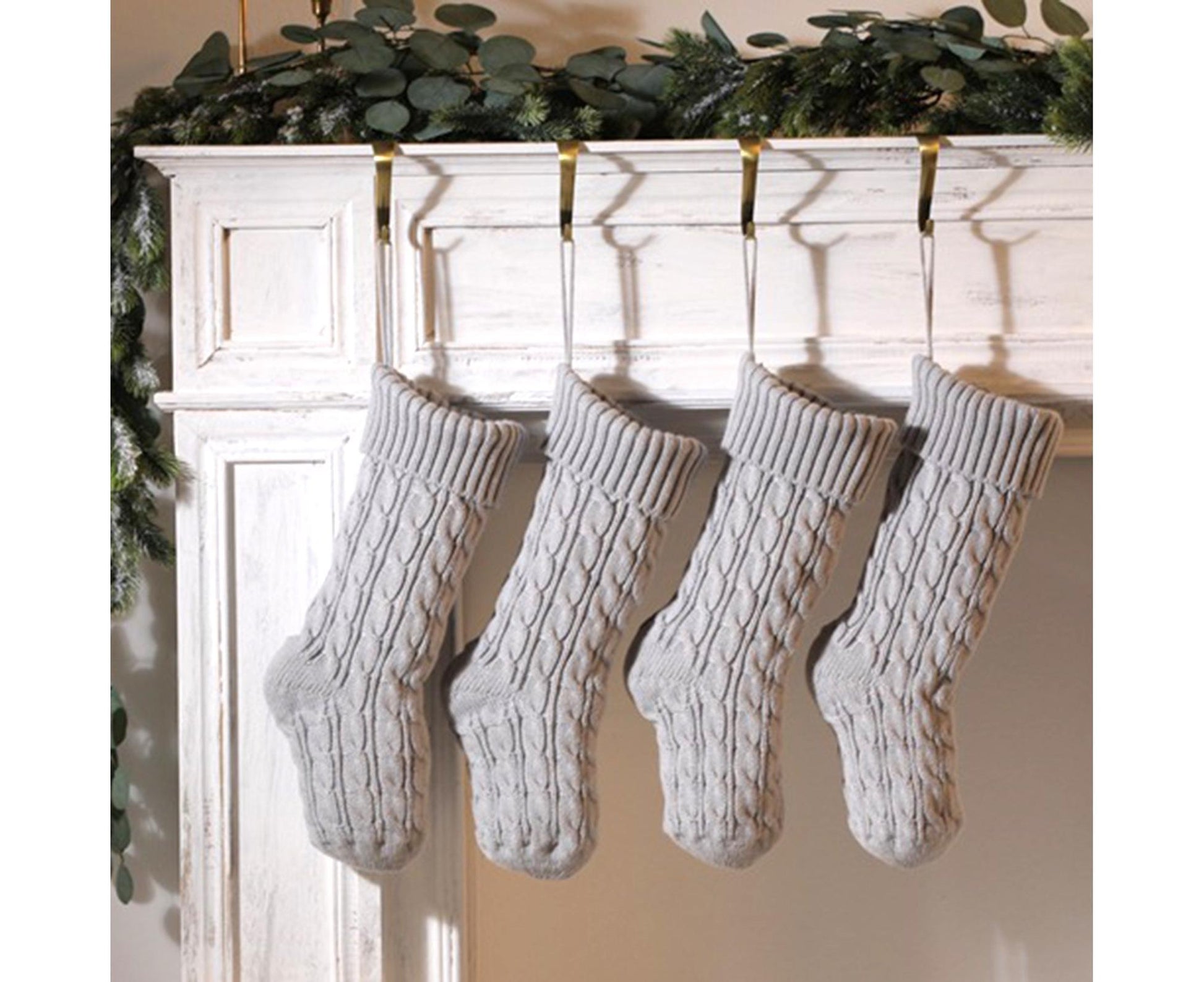 Christmas Sock Twist Pattern Knitted Large Capacity Hanging Stocking for Festival Party-Silver Gray V1263-JX-793