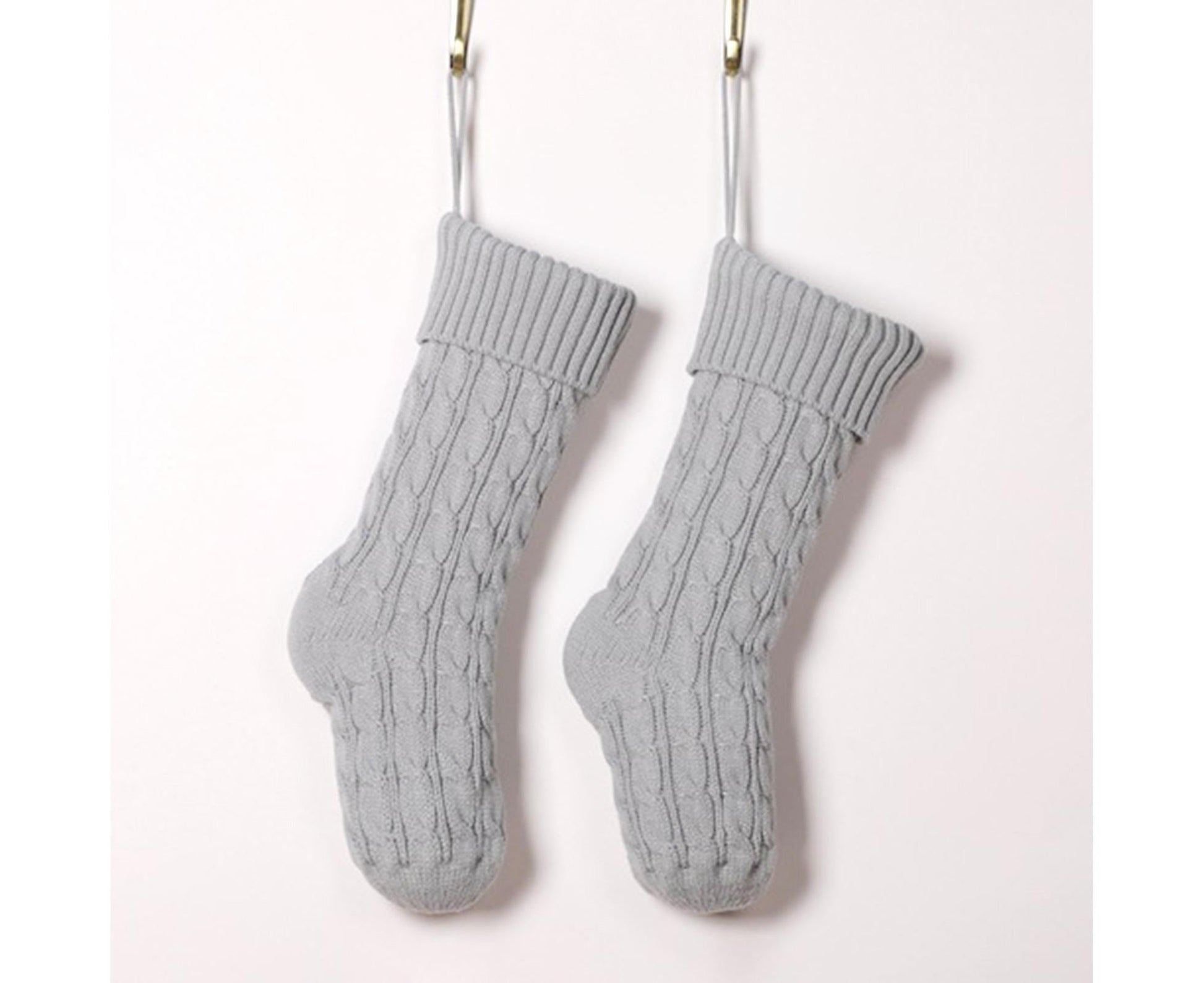 Christmas Sock Twist Pattern Knitted Large Capacity Hanging Stocking for Festival Party-Silver Gray V1263-JX-793