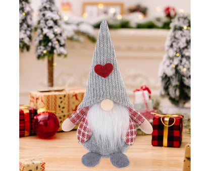 Xmas Faceless Doll Plaid Long Hat-Grey V1263-JX-794