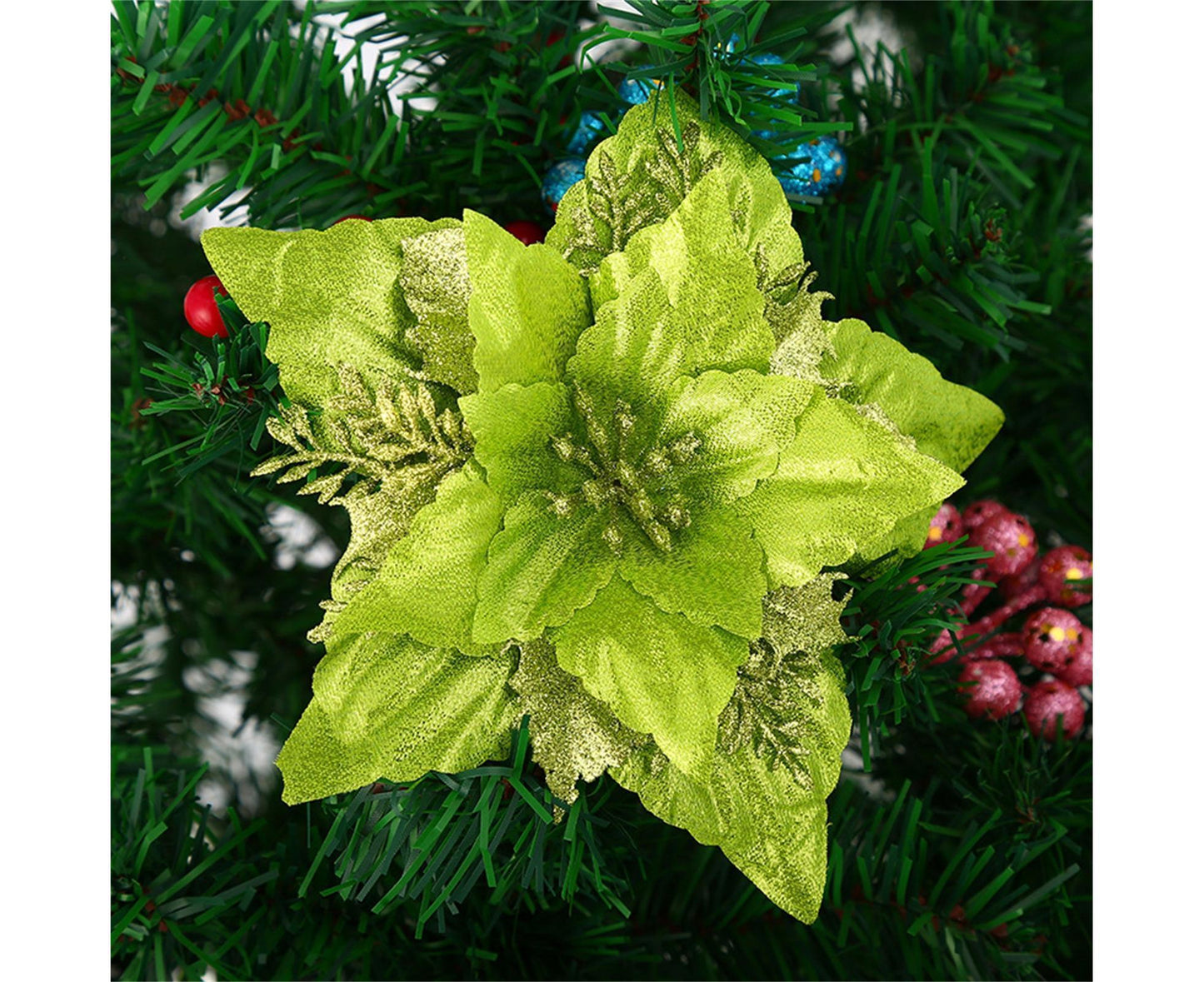 5Pcs Artificial Xmas Flower Leaves-Army Green V1263-JX-795