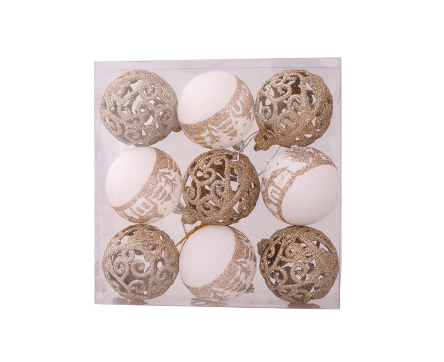 9Pcs Glitter Xmas Balls Pendant-Champaign Gold V1263-JX-796