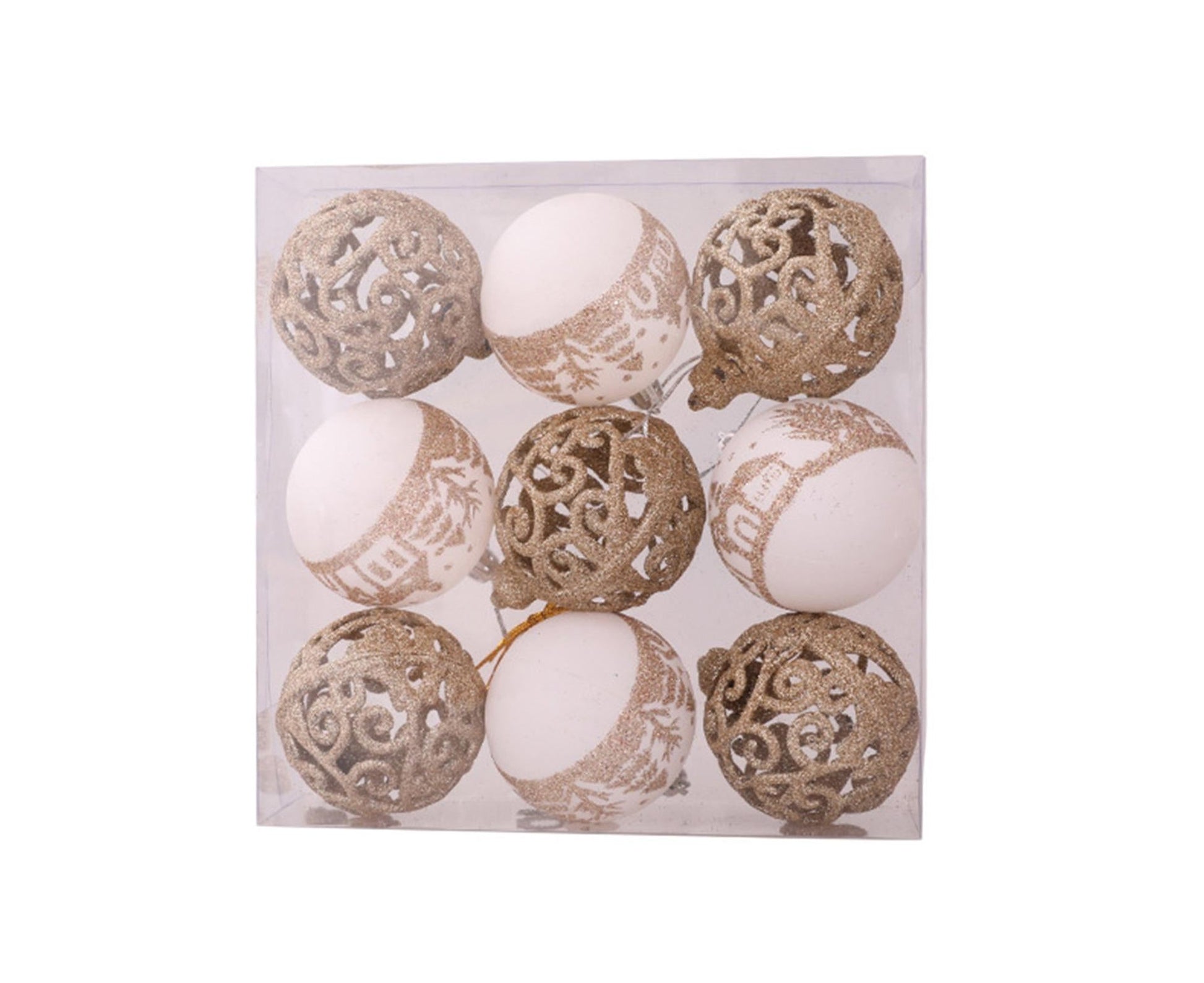 9Pcs Glitter Xmas Balls Pendant-Champaign Gold V1263-JX-796