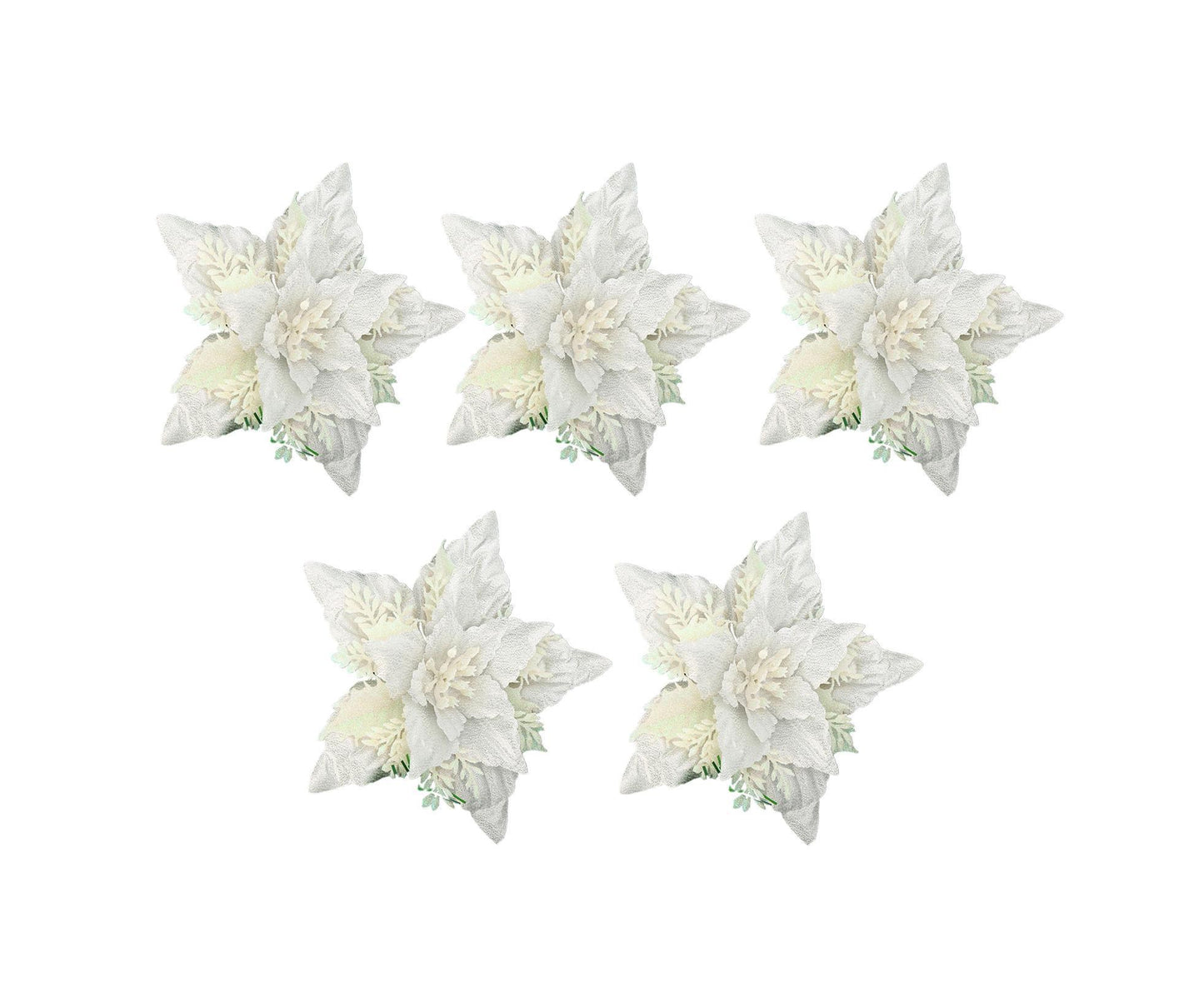 5Pcs Artificial Xmas Flower Leaves-Silver White V1263-JX-802