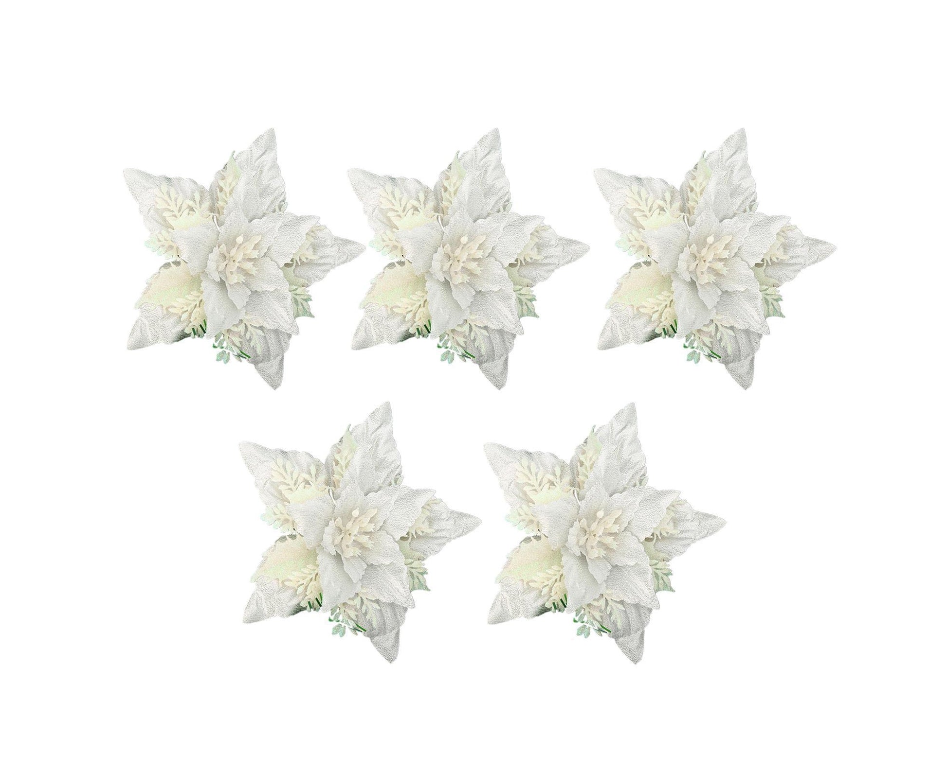 5Pcs Artificial Xmas Flower Leaves-Silver White V1263-JX-802