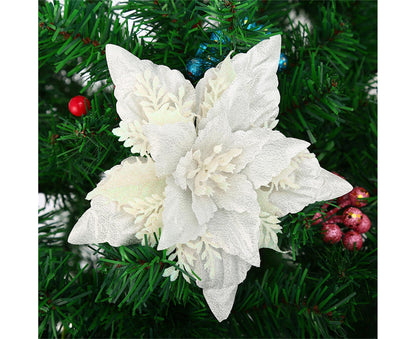 5Pcs Artificial Xmas Flower Leaves-Silver White V1263-JX-802