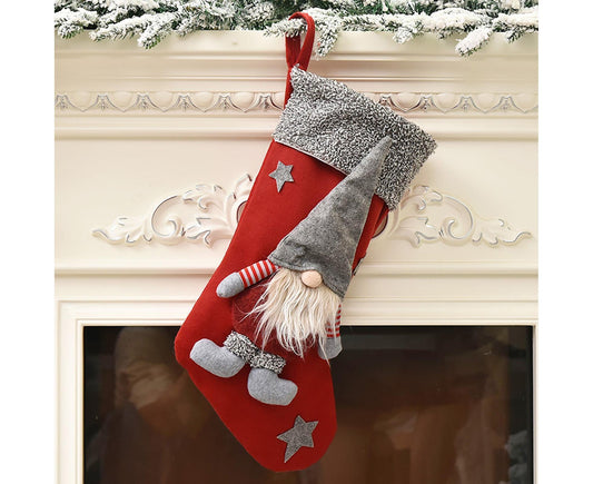 Doll Design Christmas Stocking with Lanyard Flannel New Year Candy Xmas Stocking Tree Decoration-Red V1263-JX-806
