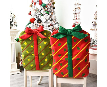 Gift Package Shape Chair Protective Cover Christmas Home Restaurant Decoration-White V1263-JX-807