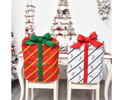 Gift Package Shape Chair Protective Cover Christmas Home Restaurant Decoration-White V1263-JX-807