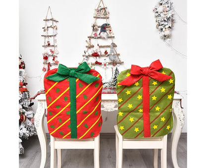 Gift Package Shape Chair Protective Cover Christmas Home Restaurant Decoration-White V1263-JX-807