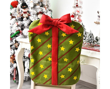 Gift Package Shape Chair Protective Cover Christmas Home Restaurant Decoration-White V1263-JX-807