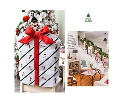 Gift Package Shape Chair Protective Cover Christmas Home Restaurant Decoration-White V1263-JX-807