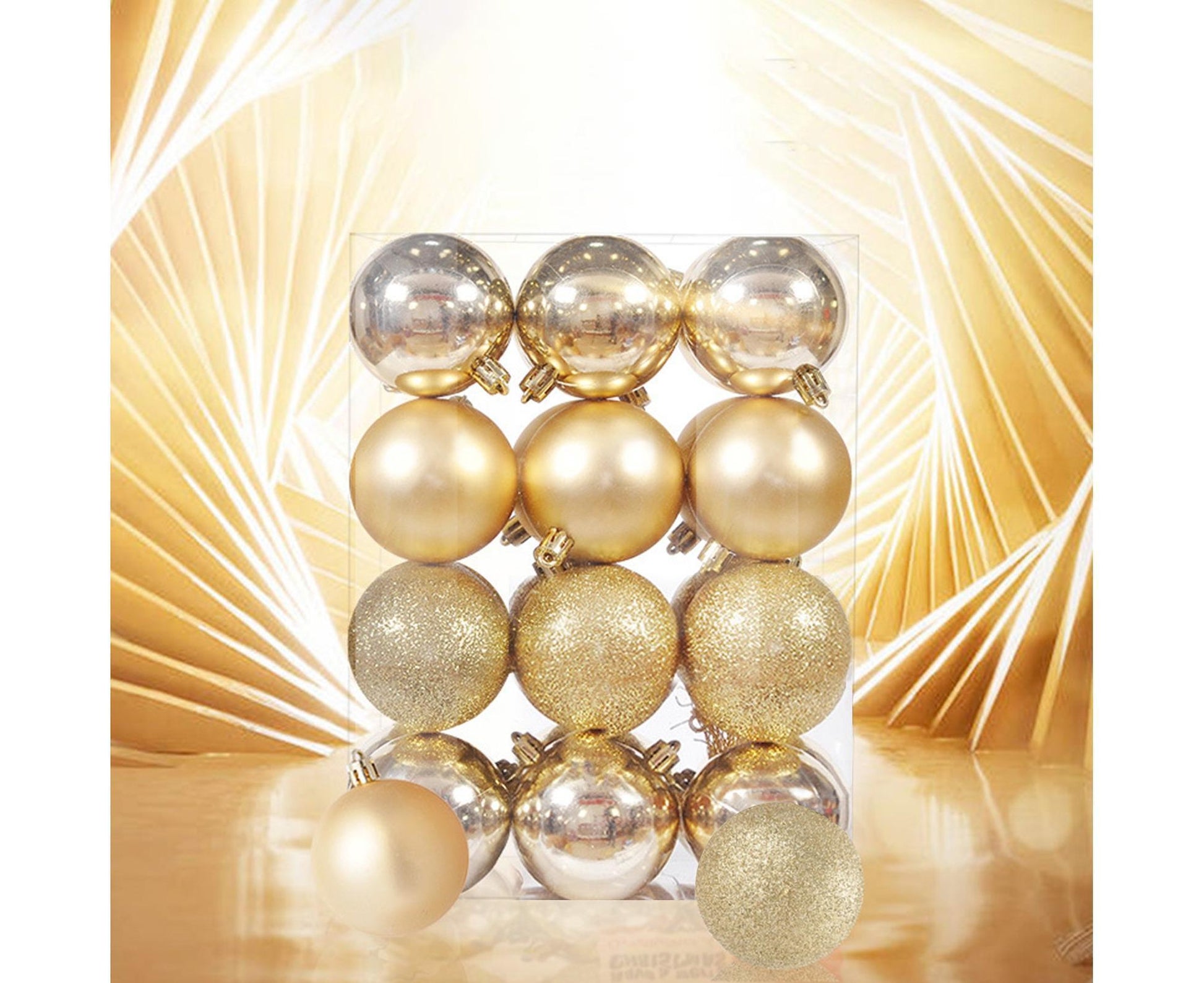 24Pcs Xmas Balls Glitter-Golden 4cm V1263-JX-808