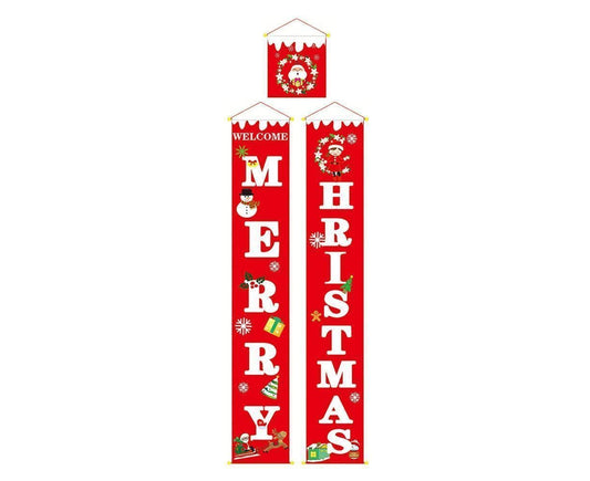 Merry Christmas Santa Elk Snowman Print Hanging Banner Sign Flag Xmas Door Decor-Red V1263-JX-814