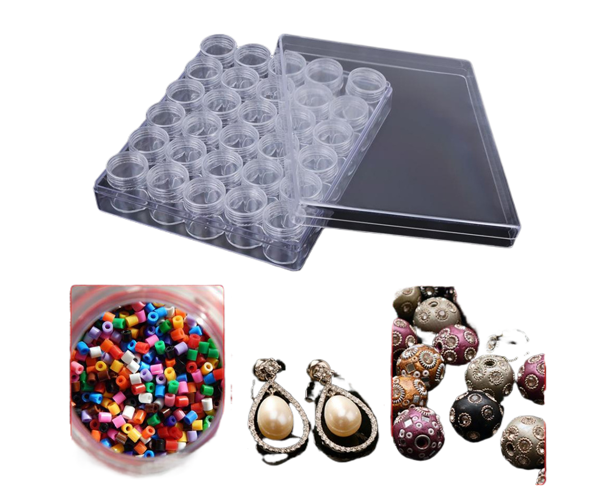 30 Jars Plastic Transparent Nail Art Rhinestone Storage Box Jewelry Organizer V1263-JX-840