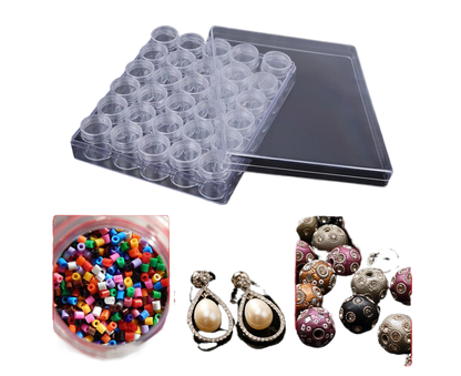30 Jars Plastic Transparent Nail Art Rhinestone Storage Box Jewelry Organizer V1263-JX-840
