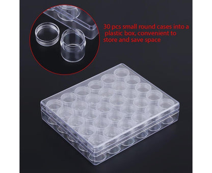 30 Jars Plastic Transparent Nail Art Rhinestone Storage Box Jewelry Organizer V1263-JX-840