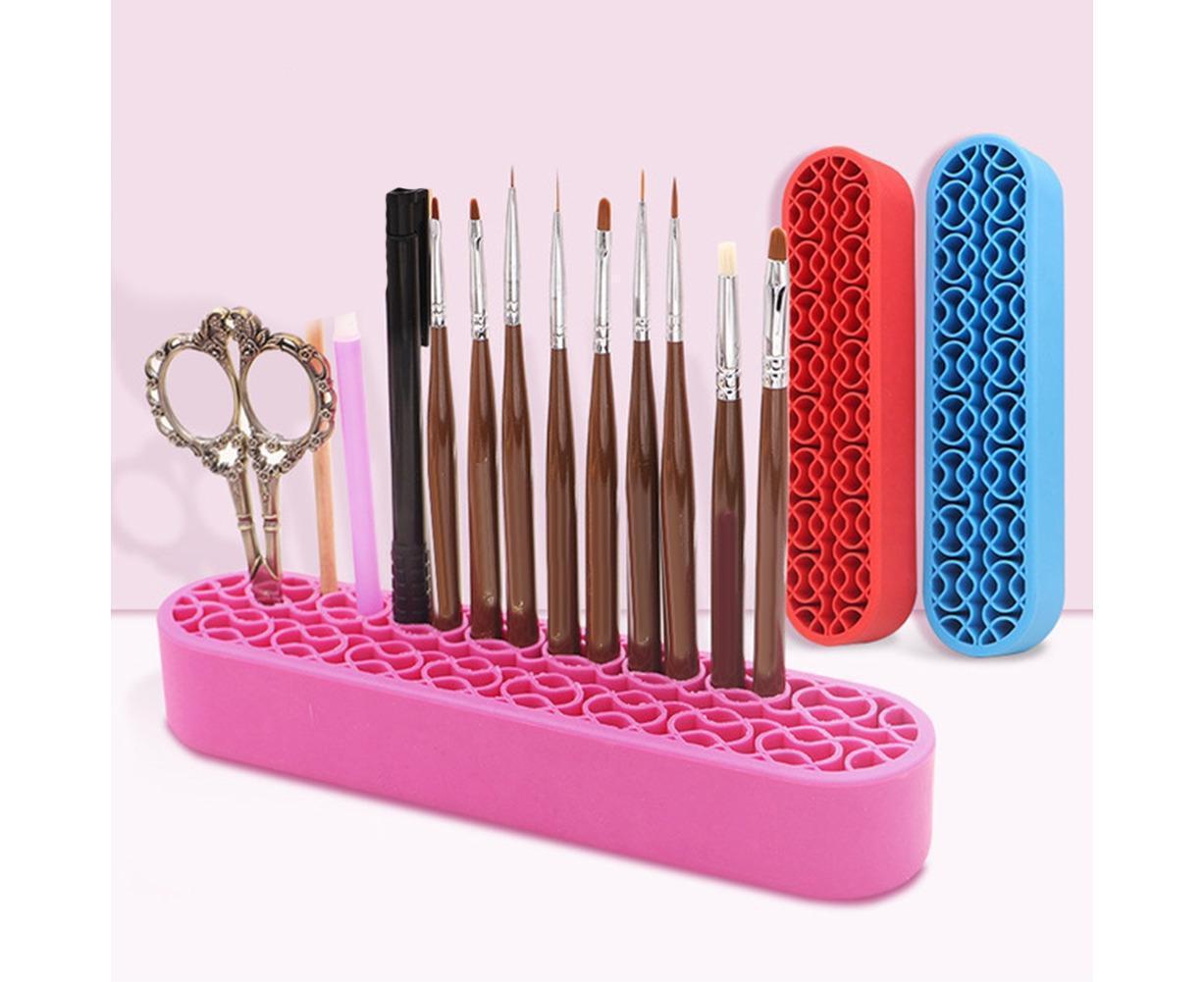 Silicone Nail Pen Holder Makeup Brush Display Stand Storage Case Desk Organizer-Pink V1263-JX-853