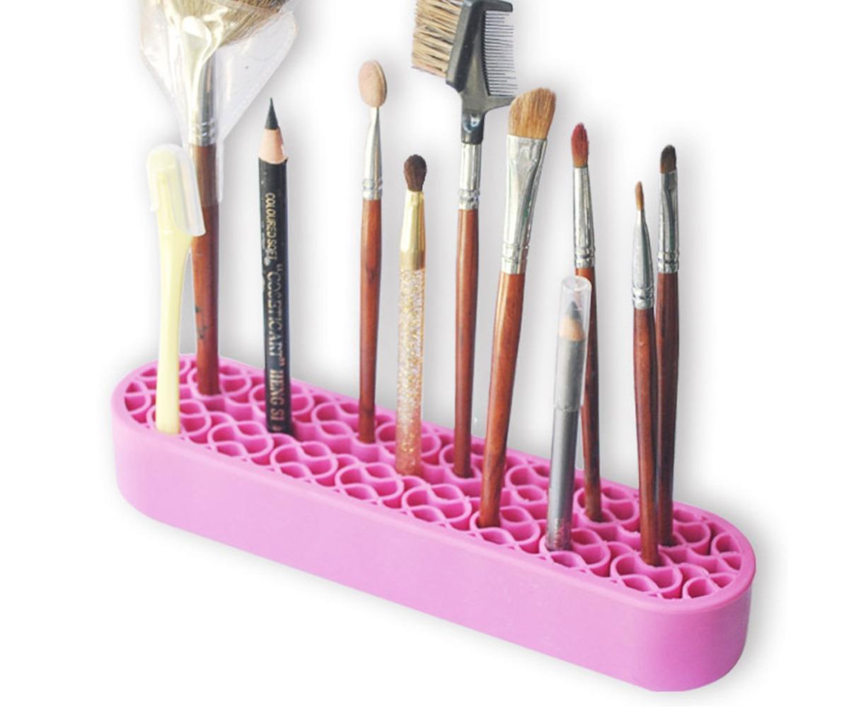 Silicone Nail Pen Holder Makeup Brush Display Stand Storage Case Desk Organizer-Pink V1263-JX-853