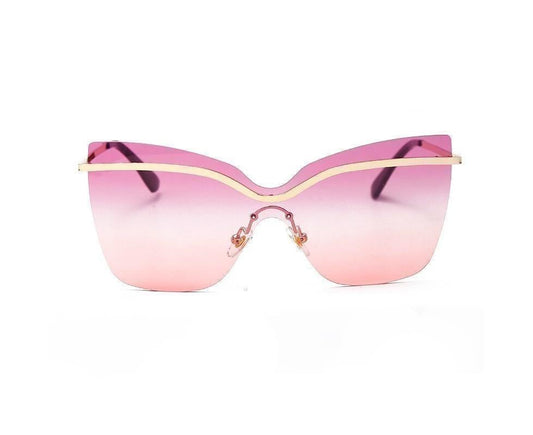 One Piece Cat Eye Sunglasses Fashion Brand Designer Oversize Gradient Eyeglasses Rimless Blue Pink Shades V1263-JX-861
