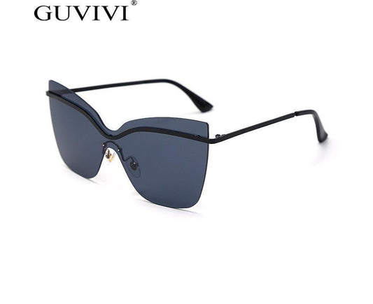 One Piece Cat Eye Sunglasses Fashion Brand Designer Oversize Gradient Eyeglasses Rimless Blue Pink Shades V1263-JX-861