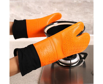 Kitchen Anti-sbabies Heat Resistant Silicone Glove Oven Pot Baking Cooking Mitt-Orange V1263-JX-873