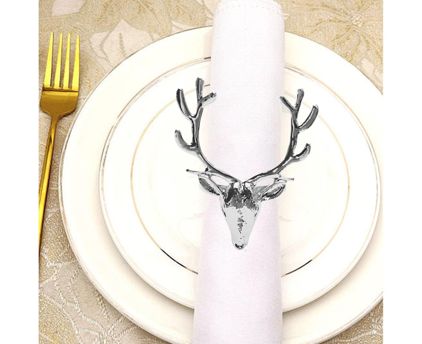 6Pcs Napkin Holder Deer Design Metal Table Decoration - Silver V1263-JX-877