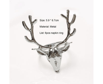 6Pcs Napkin Holder Deer Design Metal Table Decoration - Silver V1263-JX-877