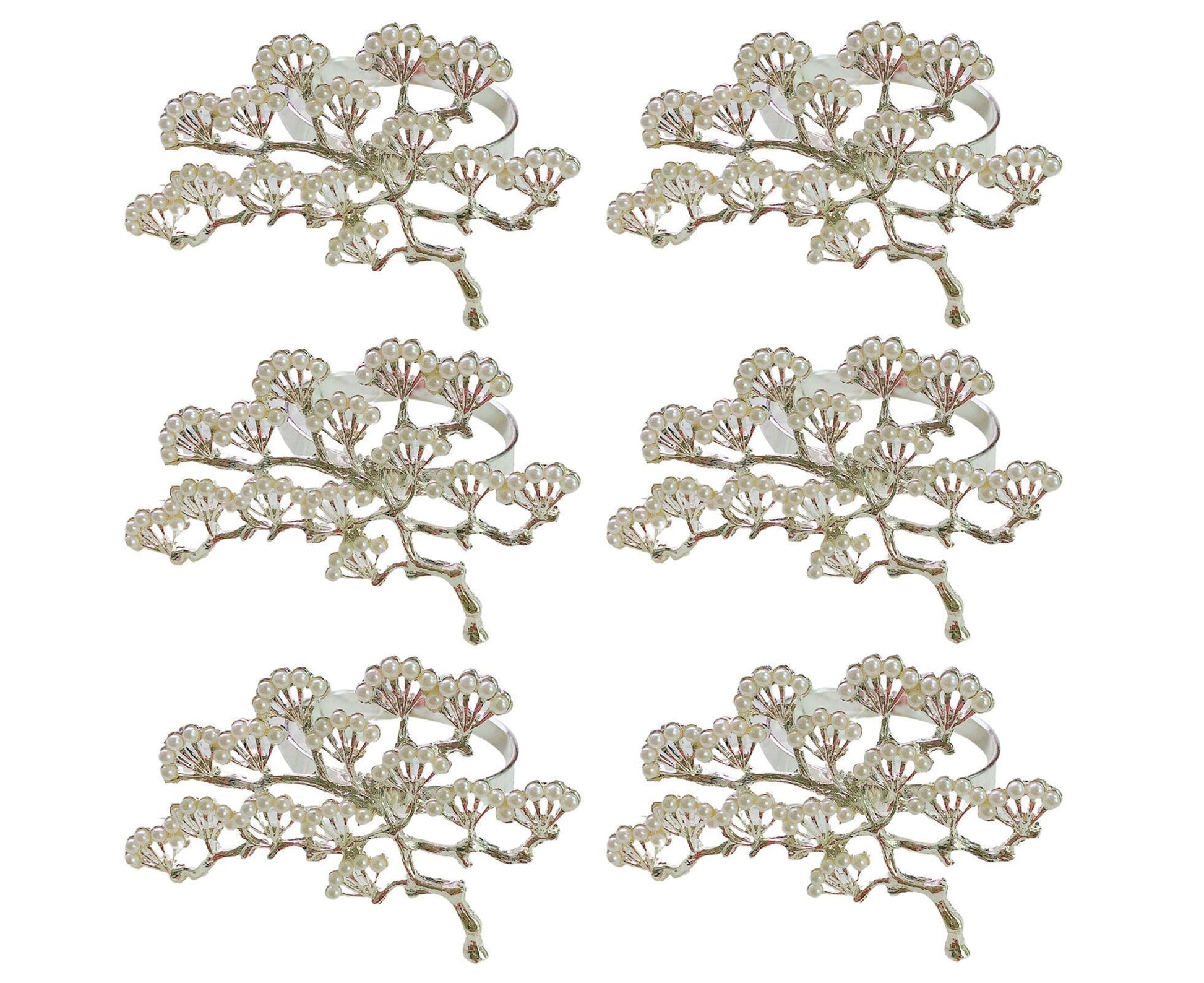 6Pcs Pine Tree Artificial Pearl Shape Napkin Ring Party Dinner Table Decoration-Silver V1263-JX-878