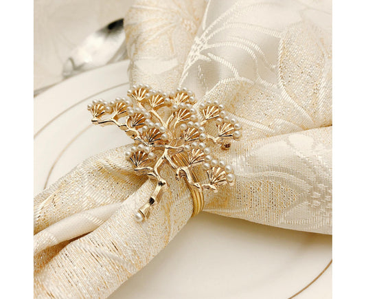 6Pcs Pine Tree Artificial Pearl Shape Napkin Ring Party Dinner Table Decoration-Silver V1263-JX-878