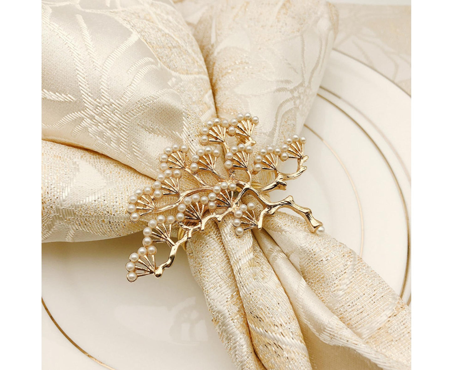 6Pcs Pine Tree Artificial Pearl Shape Napkin Ring Party Dinner Table Decoration-Silver V1263-JX-878