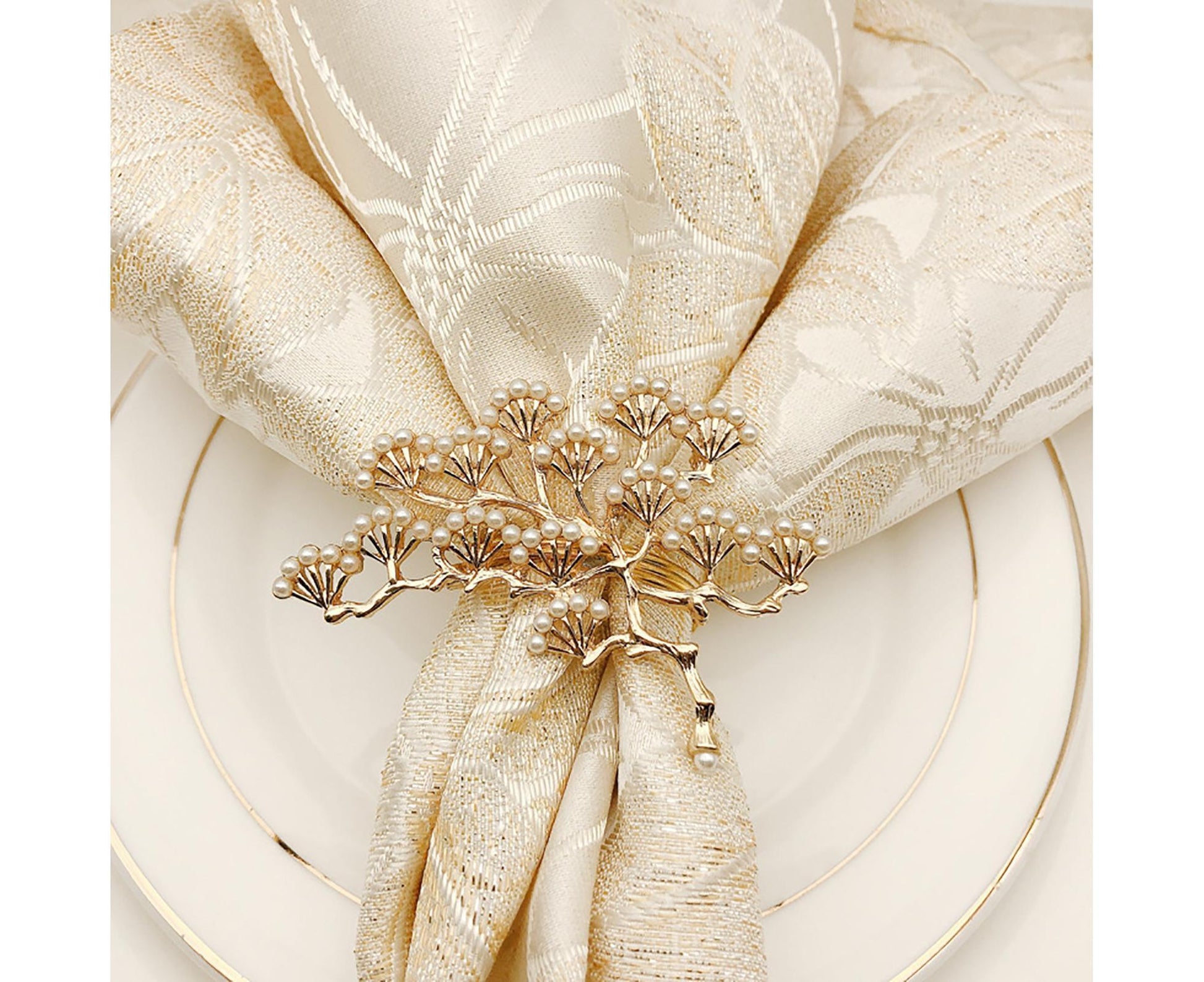 6Pcs Pine Tree Artificial Pearl Shape Napkin Ring Party Dinner Table Decoration-Silver V1263-JX-878