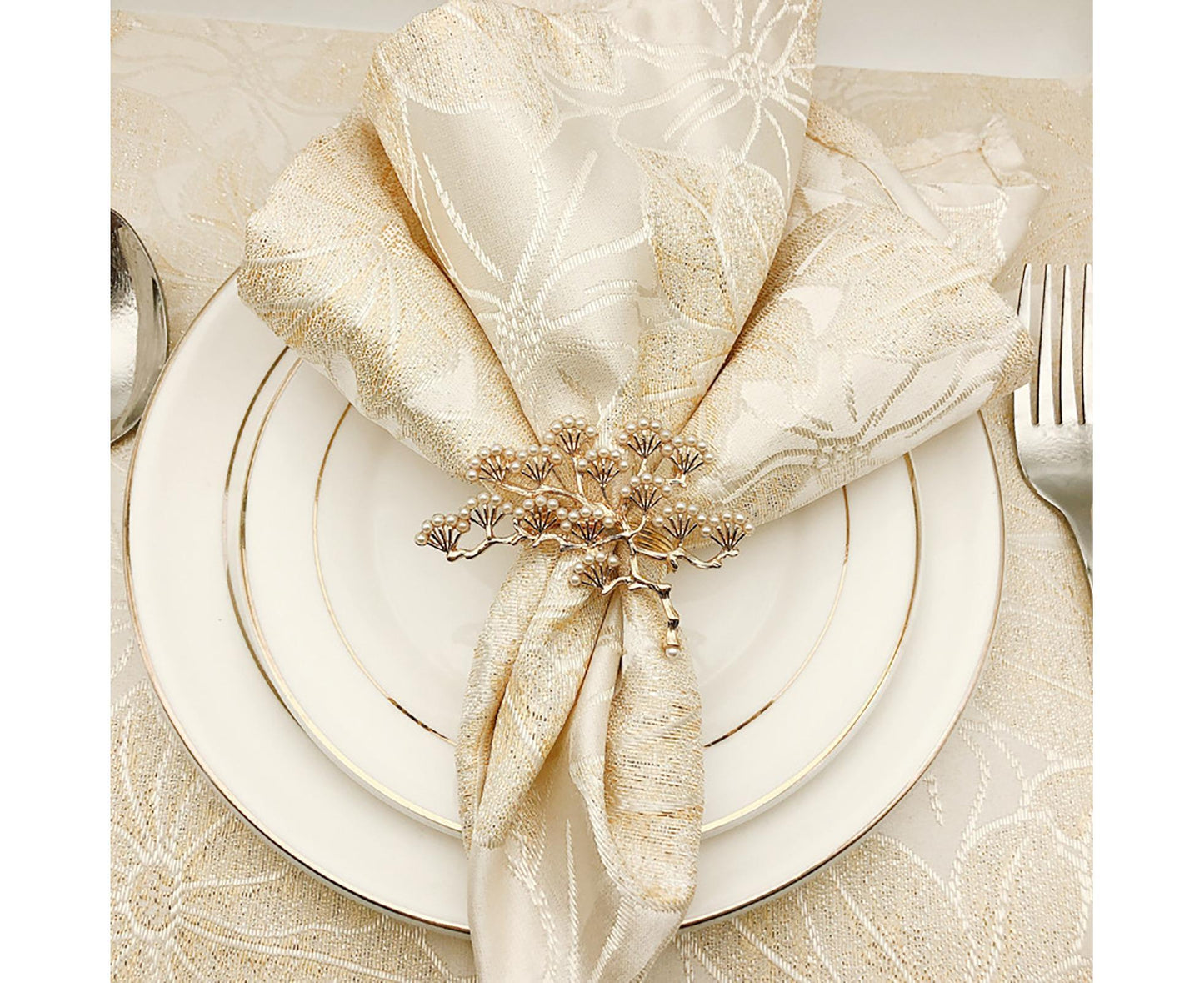 6Pcs Pine Tree Artificial Pearl Shape Napkin Ring Party Dinner Table Decoration-Silver V1263-JX-878