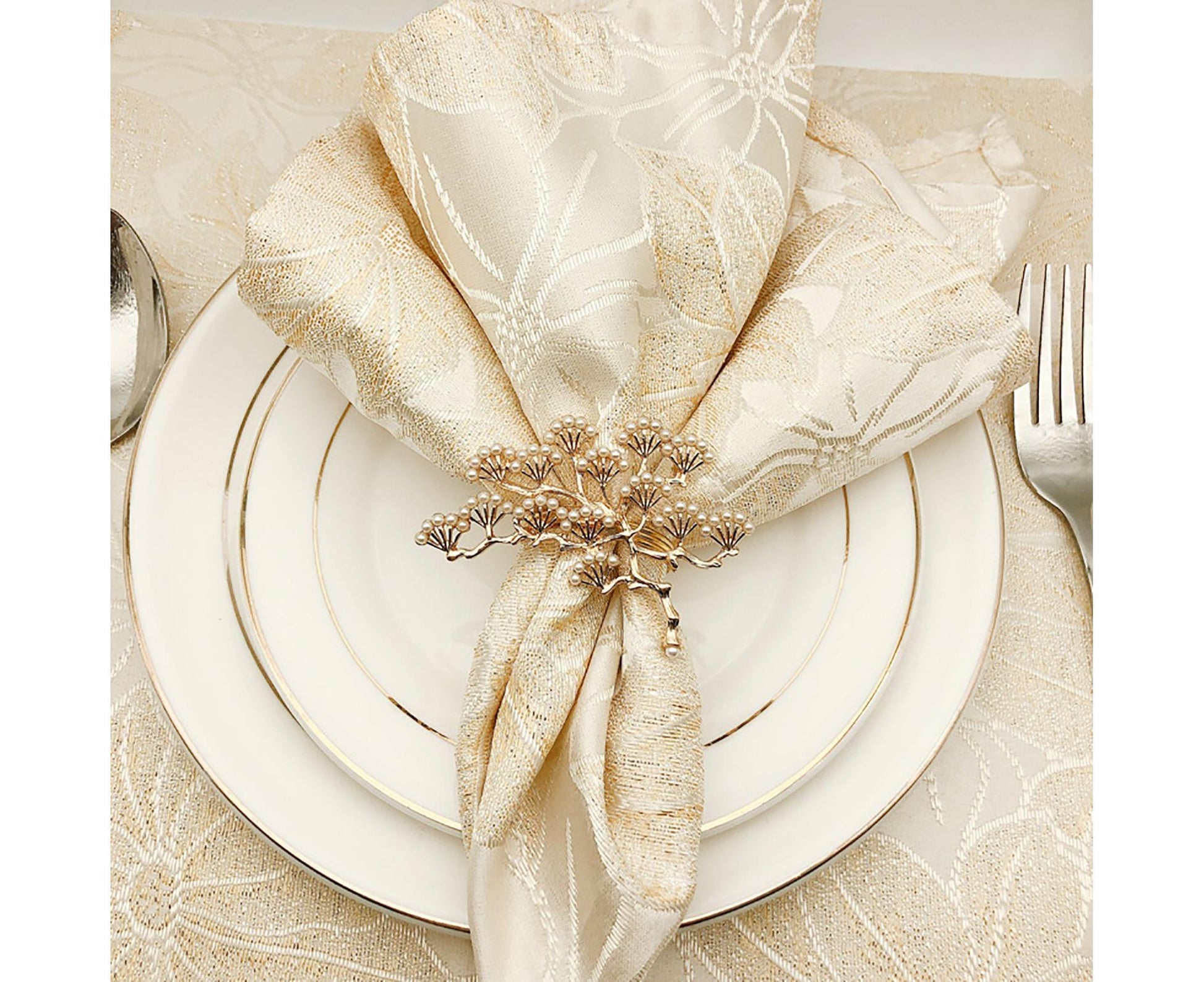 6Pcs Pine Tree Artificial Pearl Shape Napkin Ring Party Dinner Table Decoration-Silver V1263-JX-878