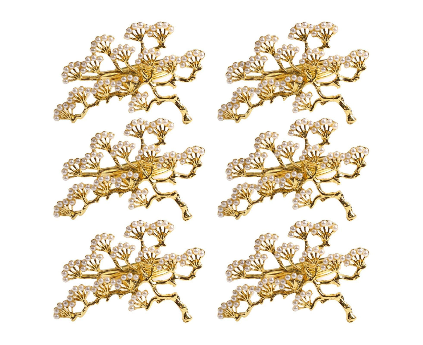 6Pcs Pine Tree Artificial Pearl Shape Napkin Ring Party Dinner Table Decoration-Silver V1263-JX-878