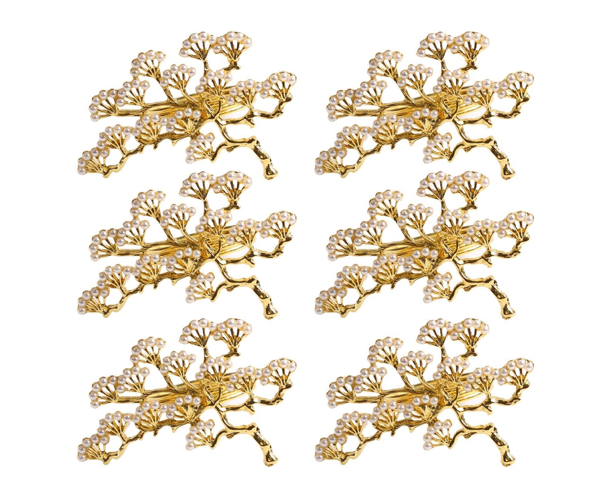 6Pcs Pine Tree Artificial Pearl Shape Napkin Ring Party Dinner Table Decoration-Silver V1263-JX-878