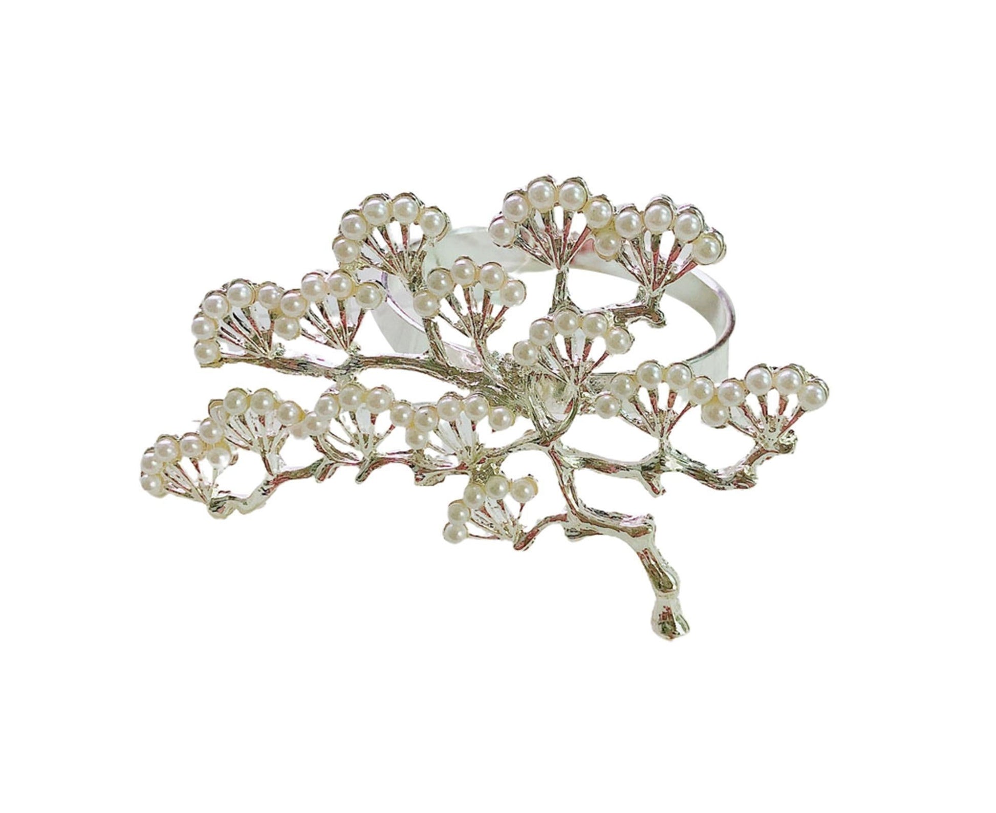 6Pcs Pine Tree Artificial Pearl Shape Napkin Ring Party Dinner Table Decoration-Silver V1263-JX-878