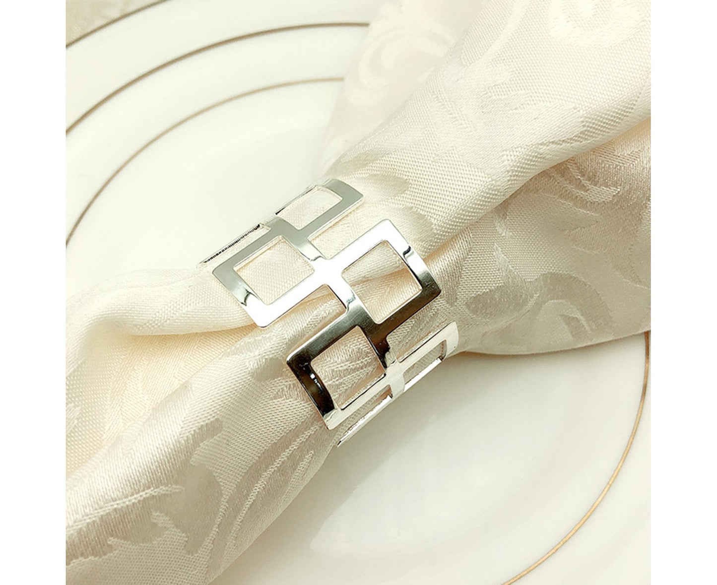 6Pcs Napkin Buckle Exquisite Elegant Fashion Table Decoration Napkin Rings for Kitchen-Silver V1263-JX-882