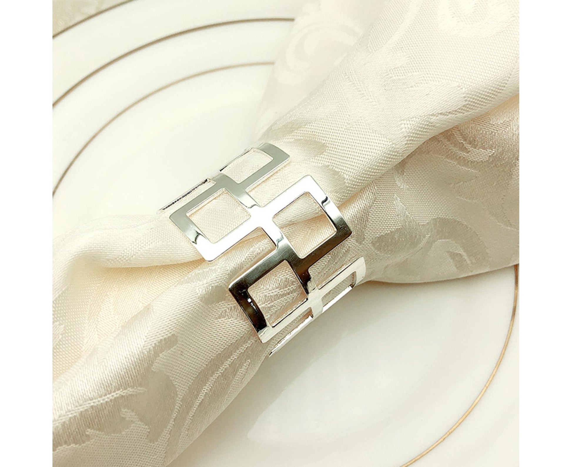 6Pcs Napkin Buckle Exquisite Elegant Fashion Table Decoration Napkin Rings for Kitchen-Silver V1263-JX-882