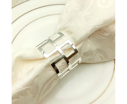 6Pcs Napkin Buckle Exquisite Elegant Fashion Table Decoration Napkin Rings for Kitchen-Silver V1263-JX-882