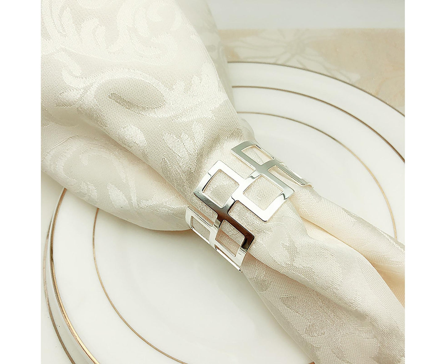 6Pcs Napkin Buckle Exquisite Elegant Fashion Table Decoration Napkin Rings for Kitchen-Silver V1263-JX-882