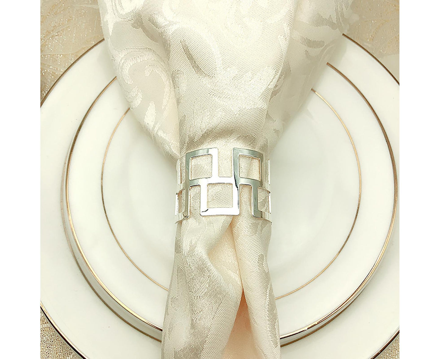 6Pcs Napkin Buckle Exquisite Elegant Fashion Table Decoration Napkin Rings for Kitchen-Silver V1263-JX-882