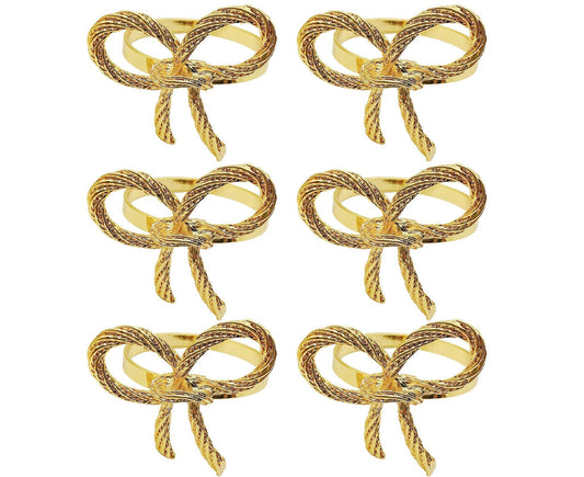 6Pcs Simple Bowknot Napkin Ring Buckle Holder Wedding Banquet Party Table Decor-Golden V1263-JX-883