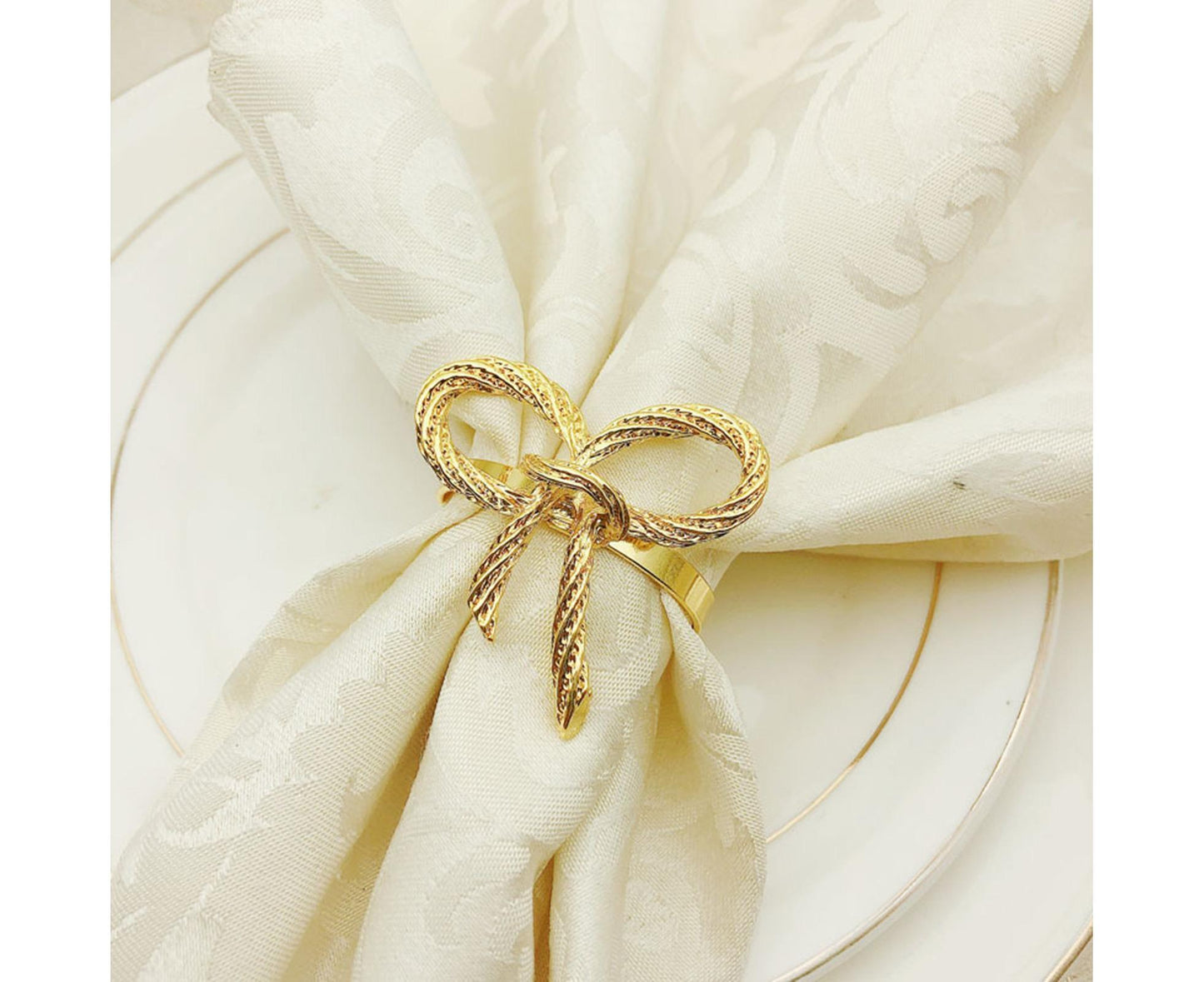 6Pcs Simple Bowknot Napkin Ring Buckle Holder Wedding Banquet Party Table Decor-Golden V1263-JX-883
