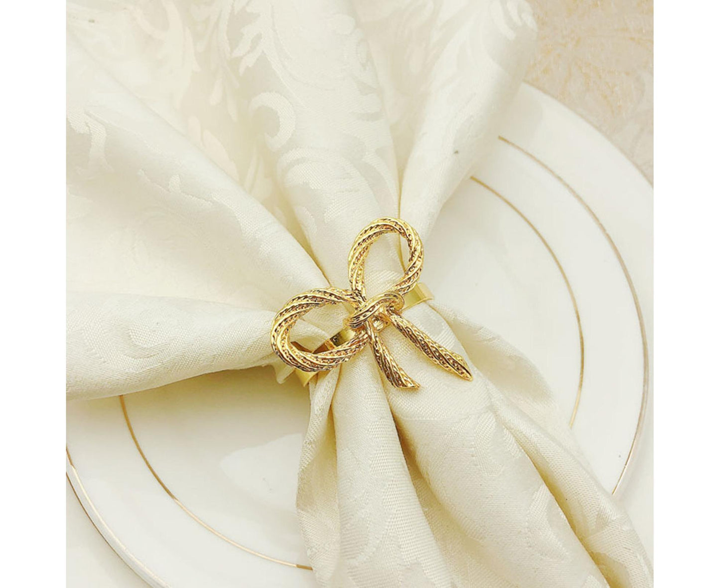 6Pcs Simple Bowknot Napkin Ring Buckle Holder Wedding Banquet Party Table Decor-Golden V1263-JX-883