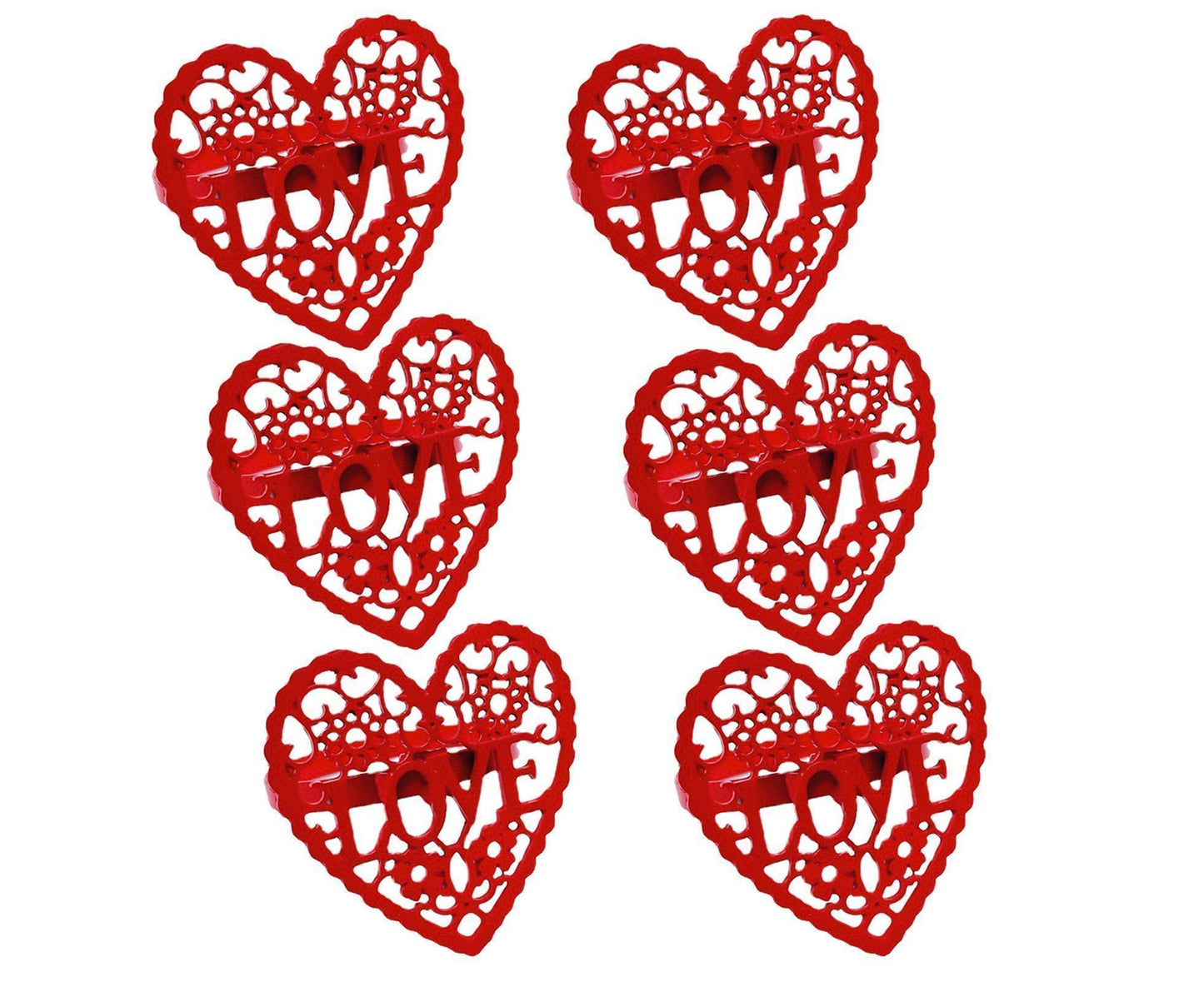 6Pcs Decorative Napkin Ring Effective Love Heart Shaped Metal Napkin Holder Desktop Decor-Red V1263-JX-884
