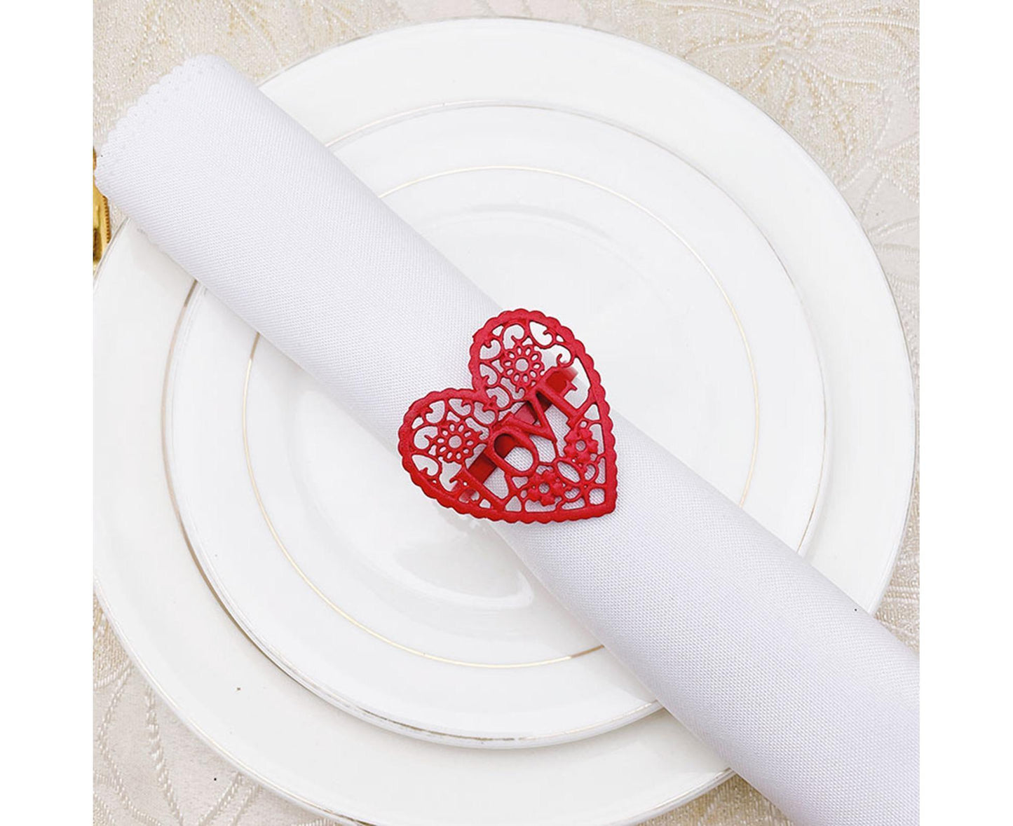 6Pcs Decorative Napkin Ring Effective Love Heart Shaped Metal Napkin Holder Desktop Decor-Red V1263-JX-884